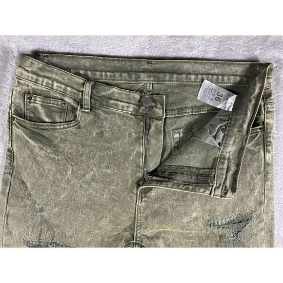 Mnml Men’s Distressed Skinny Jeans - Acid Wash Green - Size 36 - Picture 3 of 13